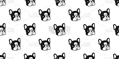狗无缝图案法国牛头犬矢量围巾孤立卡通瓷砖背景重复壁纸黑色