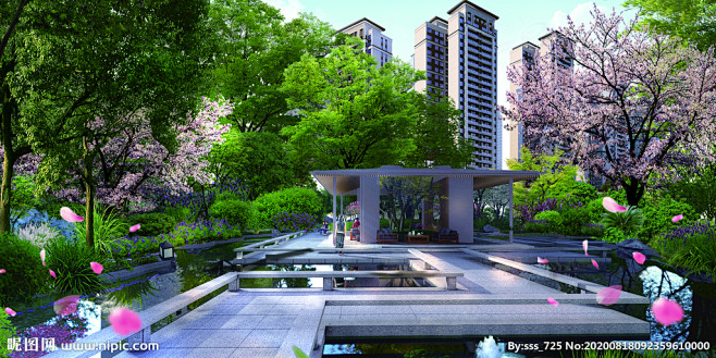 新中式房地产庭院美景