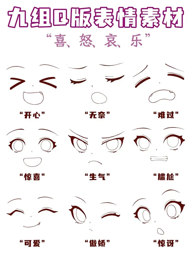 干货分享|九种常见的Q版表情画法 : 拿捏不住Q版表情画法的可以看过来吖～ 今天浅出一篇Q版表情画法，赶紧学起来吧 ‼️注意点：Q版眼睛一定要 ...