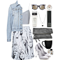 A fashion look from May 2015 featuring gray crop top, vintage denim jacket and white skirt. Browse and shop related looks.