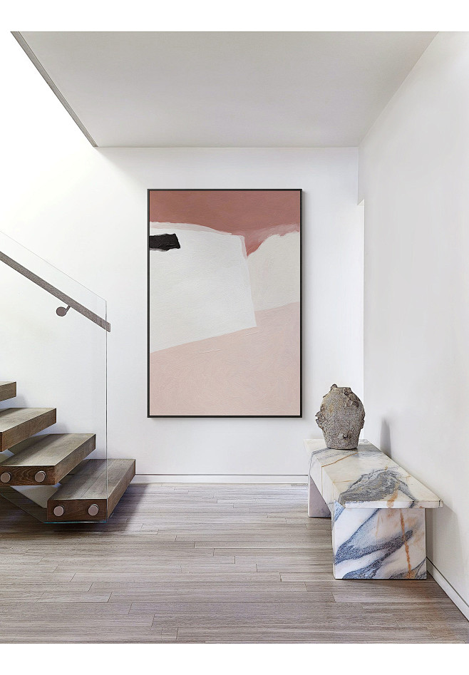 北欧抽象装饰画粉色三联客厅背景墙壁画现代...