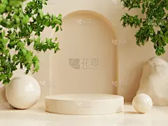 米色产品展示台在室内以米色为背景。