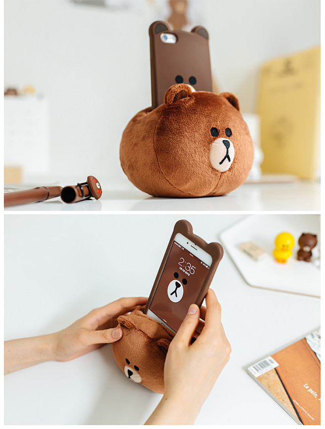 LINE FRIENDS 布朗熊手机座毛...