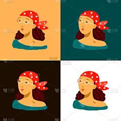 一个女孩的一组抽象肖像，在不同的背景上重复。色彩概念艺术，墙壁海报，印刷艺术。矢量插图手绘在一个平坦