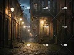 Ai产生的 街道 老的 鹅卵石 维多利亚时代的 建造 路面 村庄