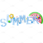 夏天夏季通用3D蓝色透明冰块SUMMER主题文字标题艺术字元素素材