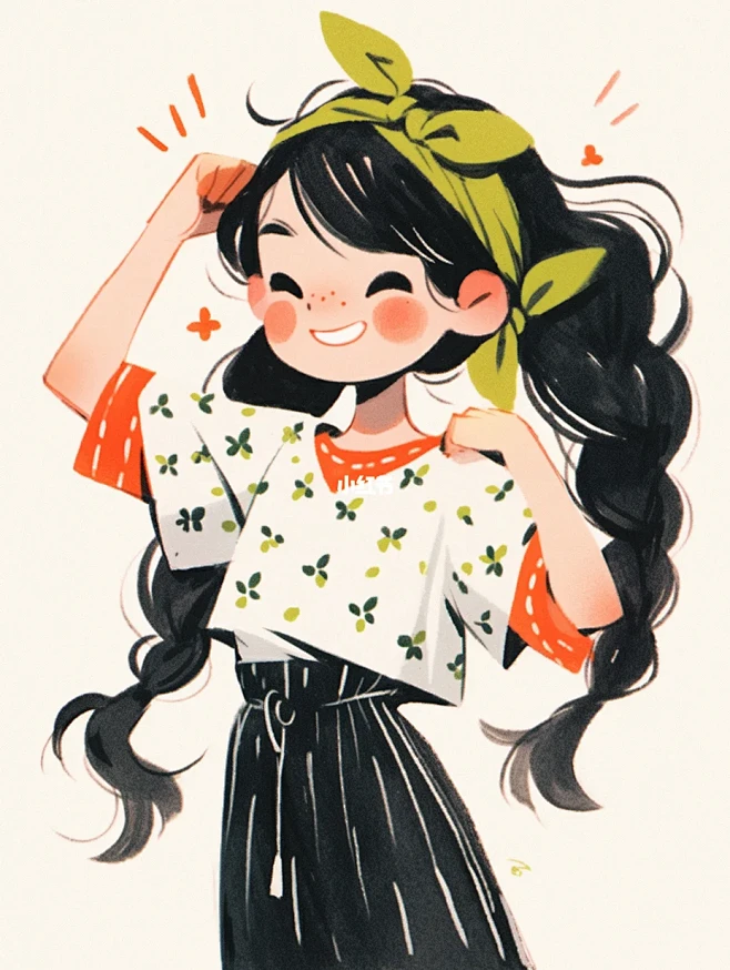 AI-丨风格灵感丨极简线条插画丨可爱女孩...