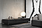 Amber by Minotti —  | ECC : With a design that develops a quarter, eighth and sixteenth of a circle into three-dimensional elements, the Amber low units give the impression of modular furniture with countless configurations, flaunting forms that twist and