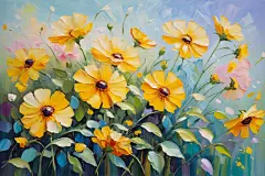 田园花丛艺术花园自然绘画景色油画插画图片