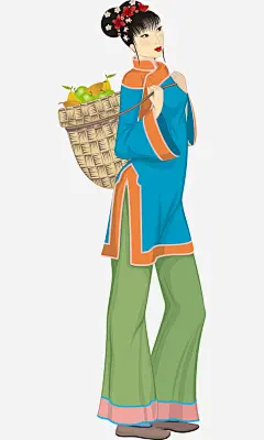 手绘古装背竹筐女子免抠素材_新图网 https://ixintu.com 古装女子 游戏人物 竹筐 美女人物 蓝色古装 角色