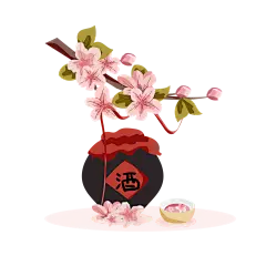 千库网_矢量中式红色白酒桃花酿装饰元素_元素编号12969977