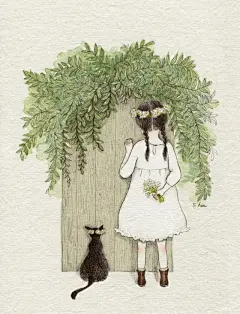 形影不离的猫咪-韩国小清新淡彩手绘插画作品欣赏-今日头条