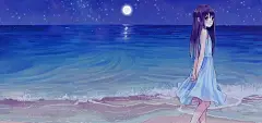 海边卡通女生小清新桌面壁纸