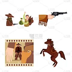 西,分离着色,野外动物,图标,缰绳,收集,复古