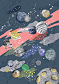 #插了个画# 韩国首尔插画师 Minjeong Kang 创作的一组“宇宙”主题插画，尝试表达自己对宇宙的理解，缩短人们和这一主题的心理距离。看完这组插画，有没有觉得宇宙变亲切了？
