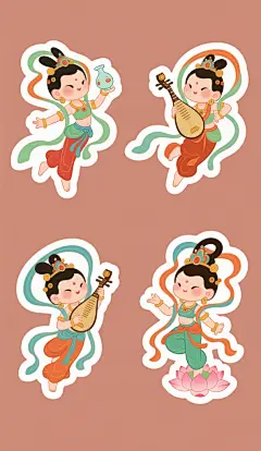 可爱敦煌飞天神女贴纸图片