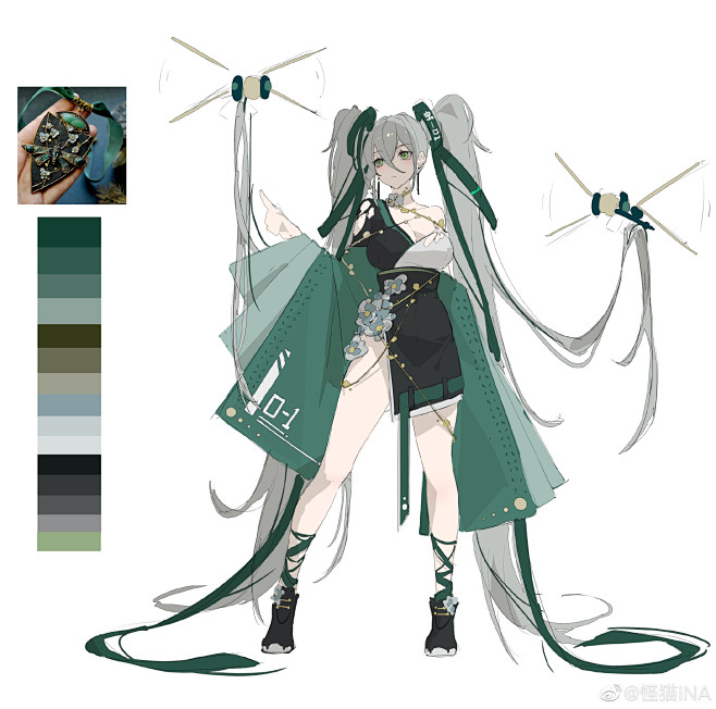 绿色双马尾二日次元少女，国潮，潮服——怪猫INA 微博https://weibo.com/u/6979690584?tabtype=album ...