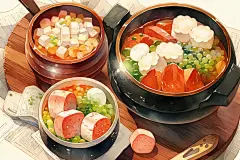 广东特色木桶饭煲仔饭美食插画