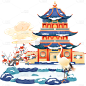 传统节气小雪大雪冬天冬季中国风国潮建筑场景元素
