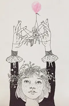 黑白插画--是女孩呀