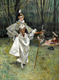 19世纪的优雅女性生活，折扇、阳伞、手杖三件套。 ​​​​