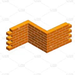 红砖墙的房子。建筑构造要素。石头对象。等距插图。象征着保护和安全