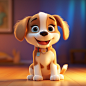 3D style cartoon puppy, happy smile, Pixar style, cute painting style, C4D model, clean background, warm light, award winning work, 4K