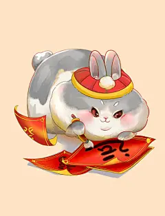 国潮兔年新年新春春节卡通可爱兔子胖胖兔写对联春联