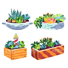 盆栽   - 源文件下载【酷图网】盆栽,绿色植物,绿植,盆景,花卉花草,卡通,插图,插画
