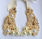 Beautiful and fine soutache, pearl beaded, cream-color collar