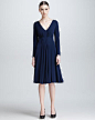 Armani Collezioni Full-Skirt Long-Sleeve Dress, Ocean
