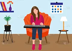 女人喜欢在家里弹钢琴。