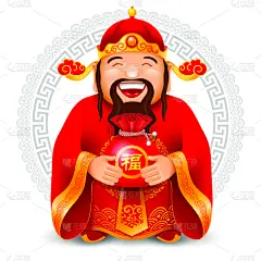 财神,华丽的,贺卡,背景分离,拿着,吉祥物,丝绸,幸福,新年