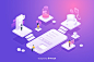 Isometric people working with technology Free Vector