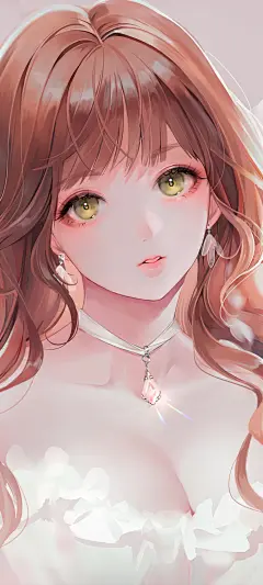 长发波浪可爱好看动漫女孩全面屏手机壁纸_彼岸手机壁纸