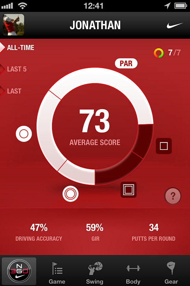 耐克高尔夫360°体育应用手机界面设计，...