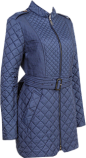 深蓝色菱格纹腰带收腰拉链式长款棉服（多色）-最搭配