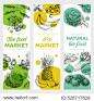 Vector hand drawn healthy food banners set. Vintage style. Retro sketch background