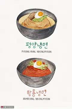 韩式朝鲜冷面玉米荞面泡菜美食插画图片下载-优图网