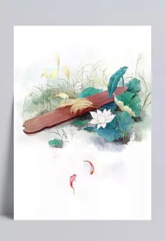 唯美古风手绘插画|中国风,彩色水墨画,水彩画,风景,落花流水,山清水秀,古风物件,古风花卉,文人墨客,古风水彩,卡通元素,手绘/卡通