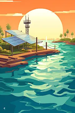 太阳能发电光伏发电太阳能光板扁平风插画