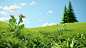 Clean grass, a wide-angle， 3d rendering，Unreal Engine ，octane render ， behance