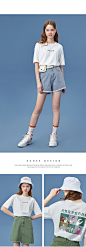 阔色2020春夏韩版新宽松休闲学生短袖白色少女印花超上衣T恤-tmall.com天猫