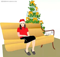 坐着的圣诞女生韩国矢量插画AI|绘画设计|角色|卡通人物|卡通人物图片|漫画人物|人物插画|人物素材|人物图片|矢量人物|矢量图|手绘人物|水彩