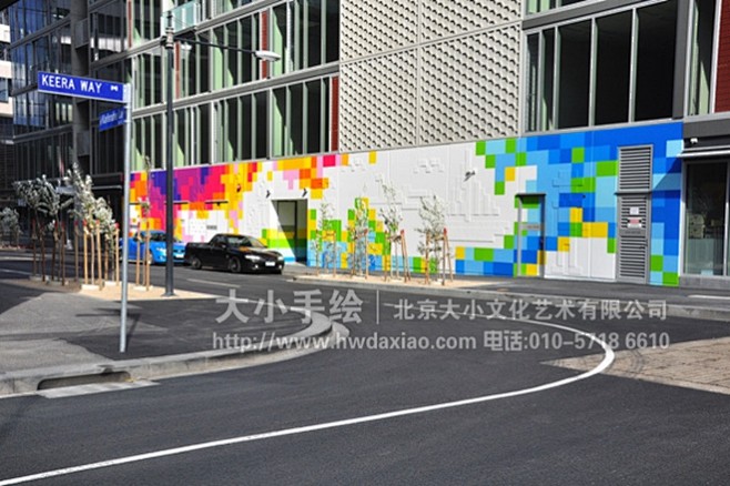 街道创意墙绘外墙壁画色块商铺外墙壁画涂鸦手绘墙文化墙彩绘餐厅手绘