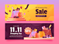 Free Vector | Gradient 11.11 singles day shopping day horizontal sale banners set