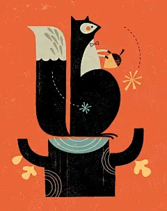 简笔松鼠 章鱼 鲸鱼动物插画设计