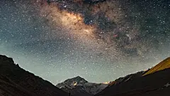 珠穆朗玛峰大本营，中国西藏珠穆朗玛峰上的 银河系时差