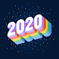 2020年新年快樂，黑暗背景上色彩鮮豔的3d數位 - newyear 幅插畫檔、美工圖案、卡通及圖標