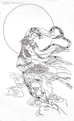 白描人物-花瓣网|陪你做生活的设计师 | 飞天仙女敦煌莫高窟黑白画像